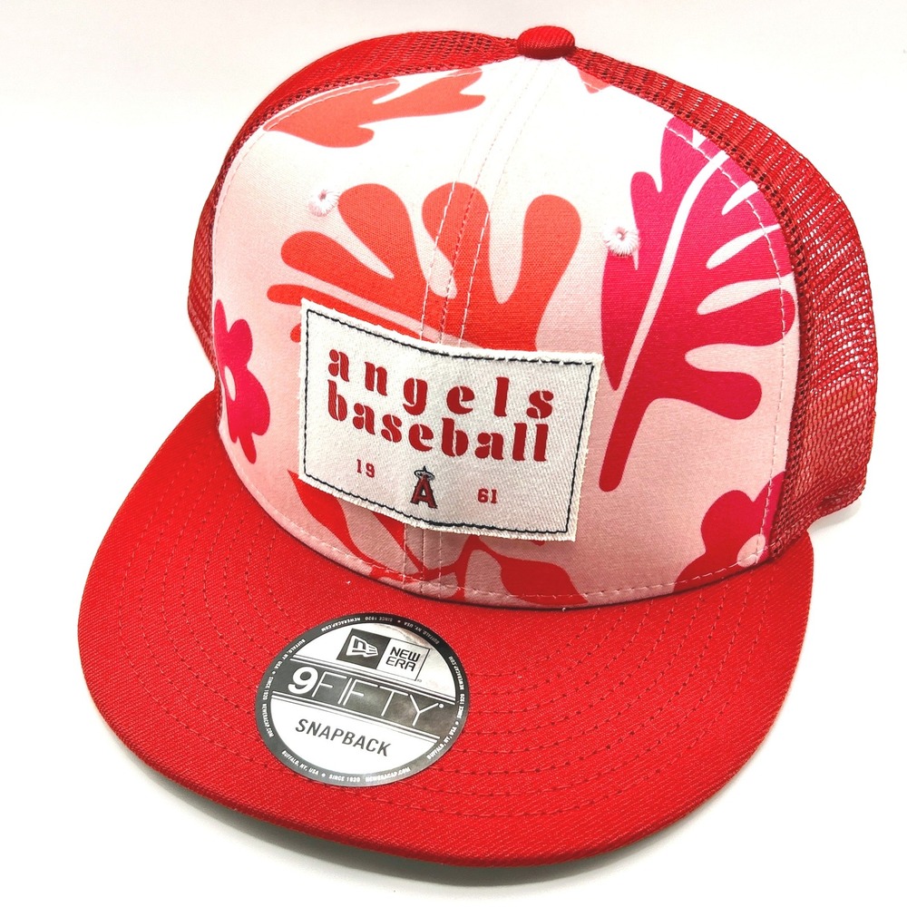 LA Angels New Era 9FIFTY Snapback Hat OSFM Red Pink Floral Mesh Trucker Cap MLB